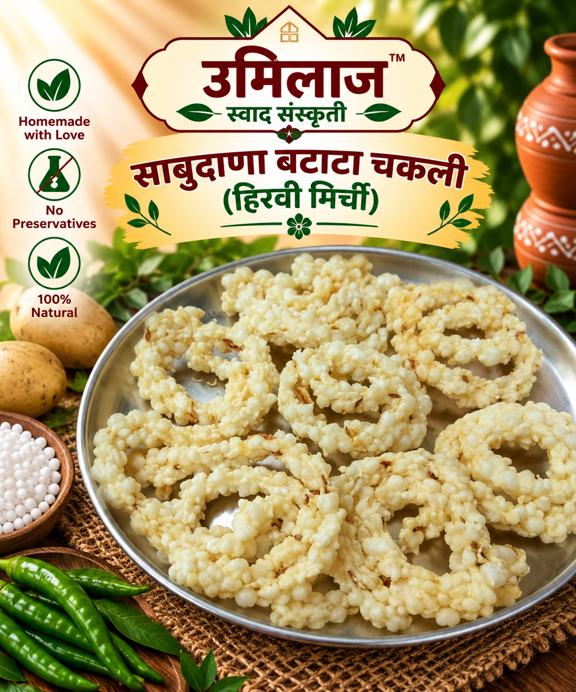 Sabudana Batata Chakli (Hirvi Mirchi)